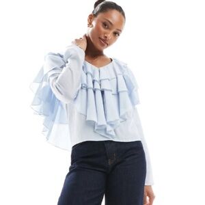 ASOS Light Blue Ruffled Blouse